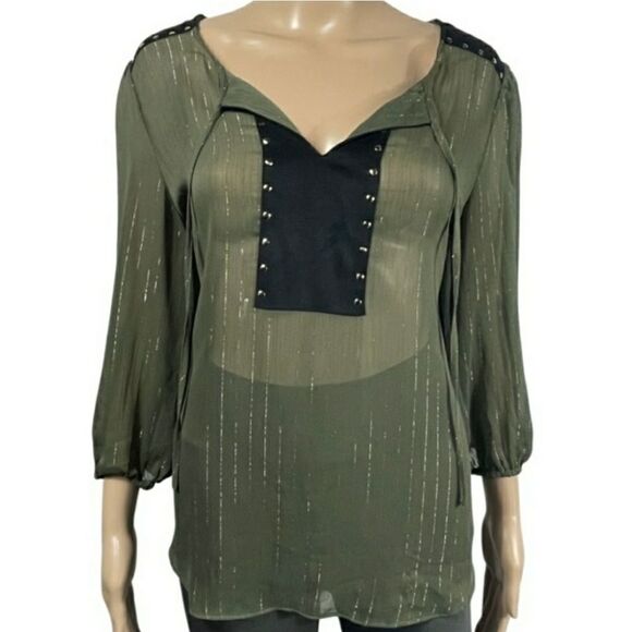 Cato  Navy Green See Through Blouse - Picture 1 of 10